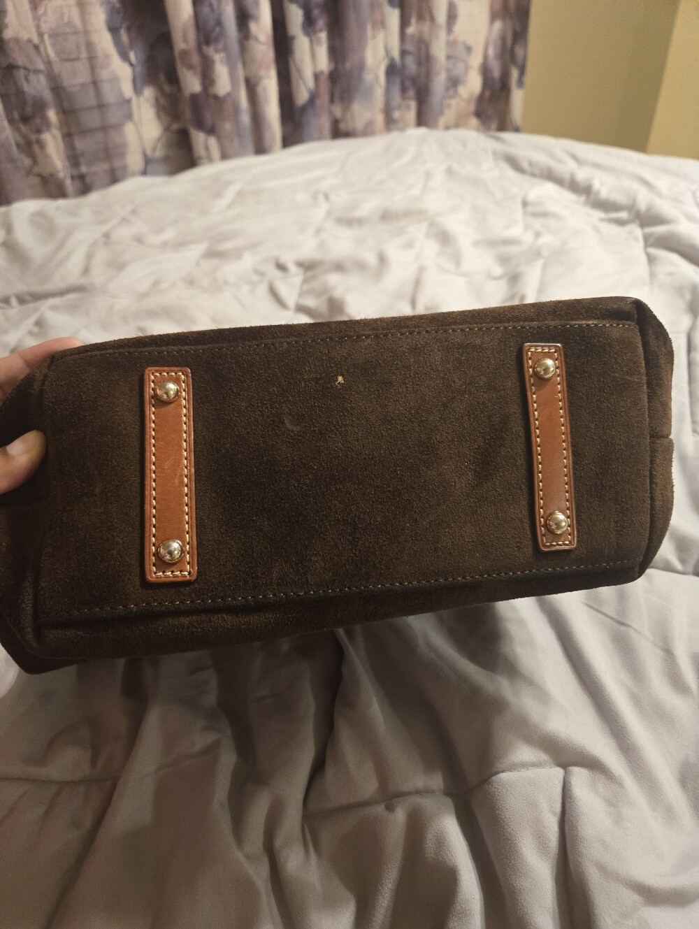 Used Dooney & Bourke Dark Brown Suede Shoulder Hobo with Gold Hardware - Picture 3 of 5